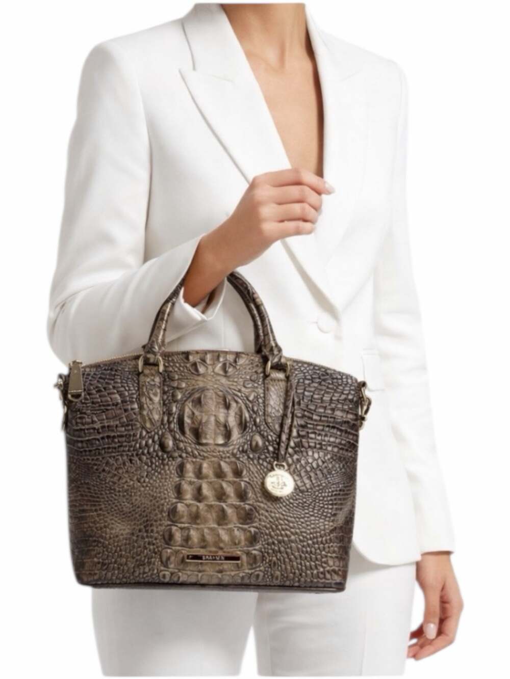 Brahmin Medium Duxbury Satchel Bag Melborne Coffee Brown Croc